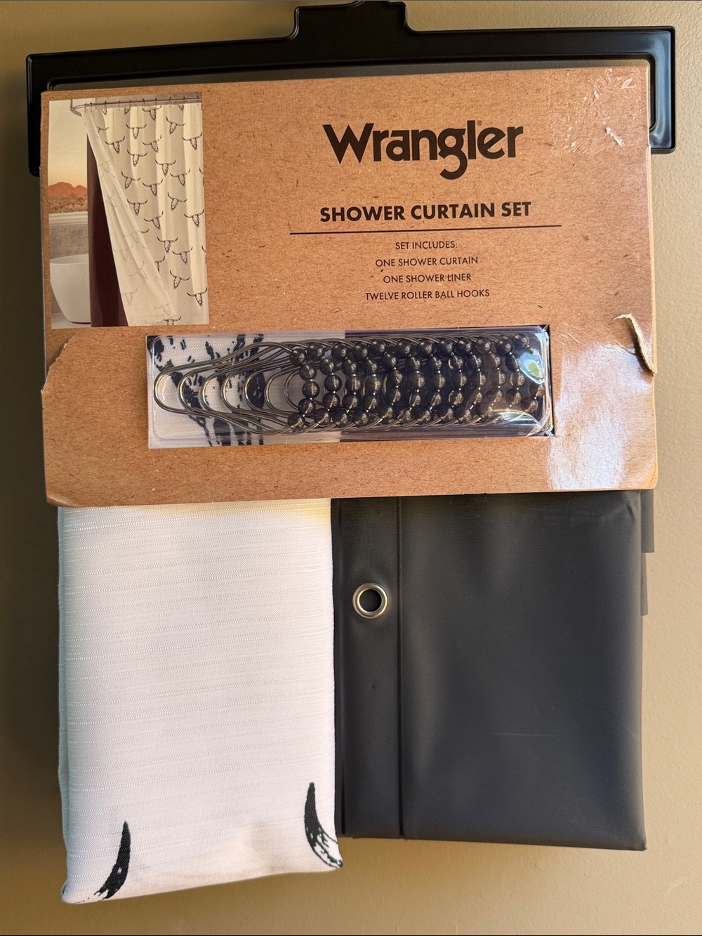 Wrangler Black and White Steer Head Shower Curtain Set